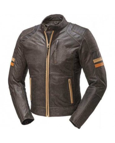 Veste Blouson Cuir Moto Homme Vintage Orange Cafe Racer Leather Jacket  Biker
